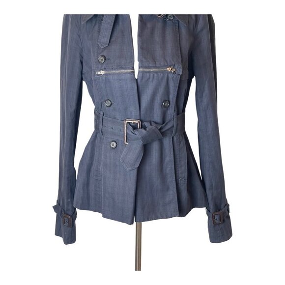 Elizabeth And James Navy Blue Plaid Collared Convertible Trench‎ Coat Size XS - Picture 4 of 11
